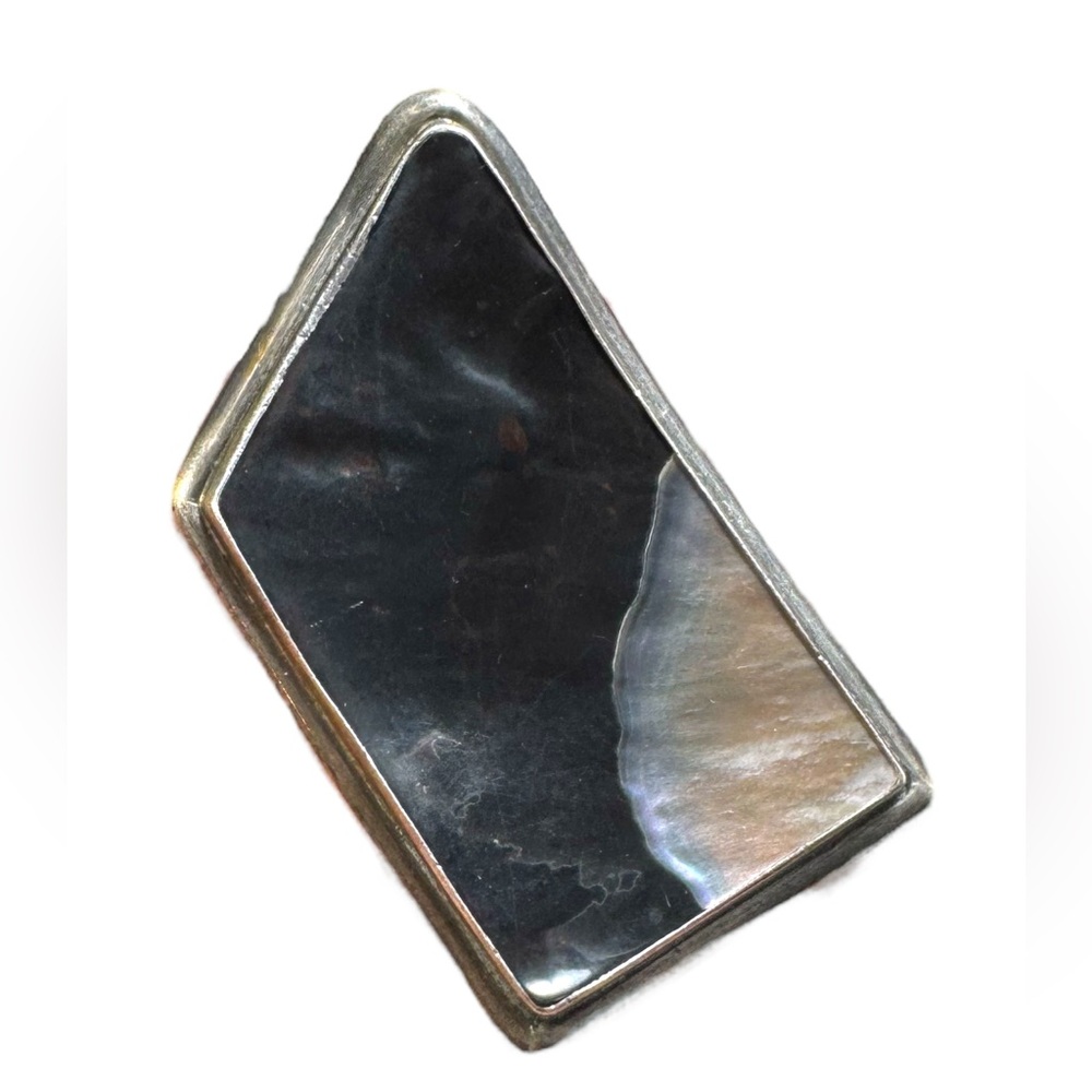 Antique sterling silver abalone onyx handmade modernist brooch